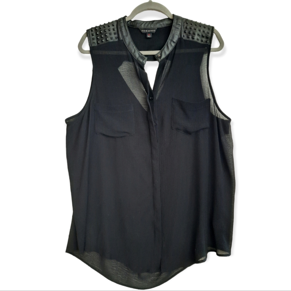 A Rock & Republic Sheer Dressy or Casual Studded Blouse size 1X
